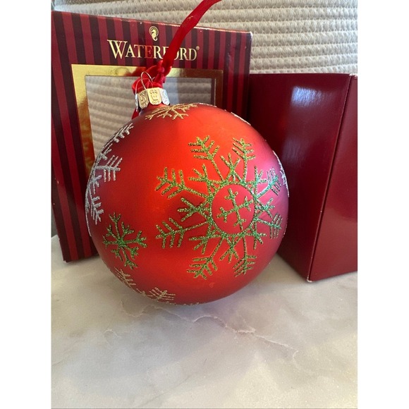 Waterford Snowflake Ball Christmas Ornament Red - Picture 1 of 11